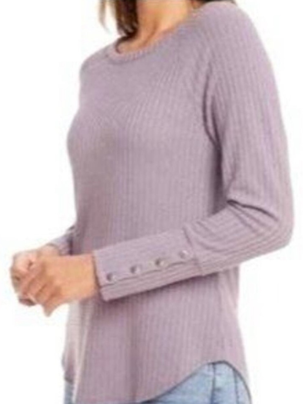 CHASER Cozy Basic Layering Purple Ribbed Knit Henley Longsleeve Top